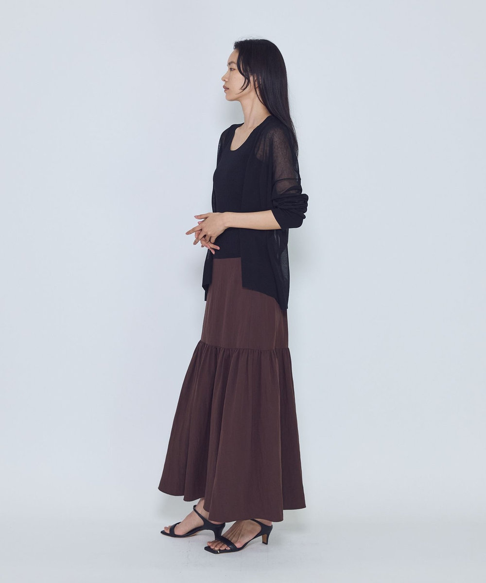 1er Arrondissement フィブリルポプリンティアードスカート ブラウン