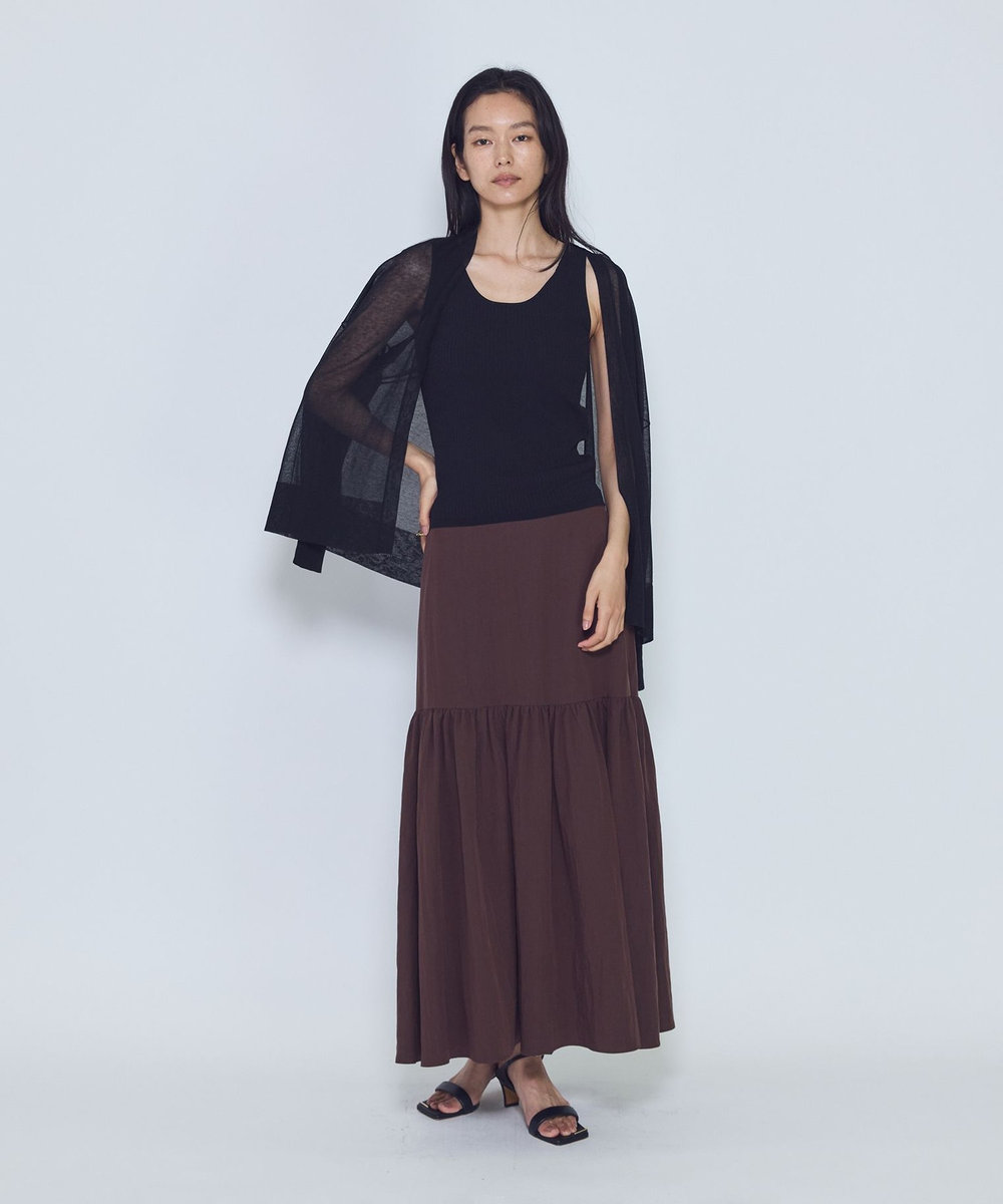 1er Arrondissement フィブリルポプリンティアードスカート ブラウン