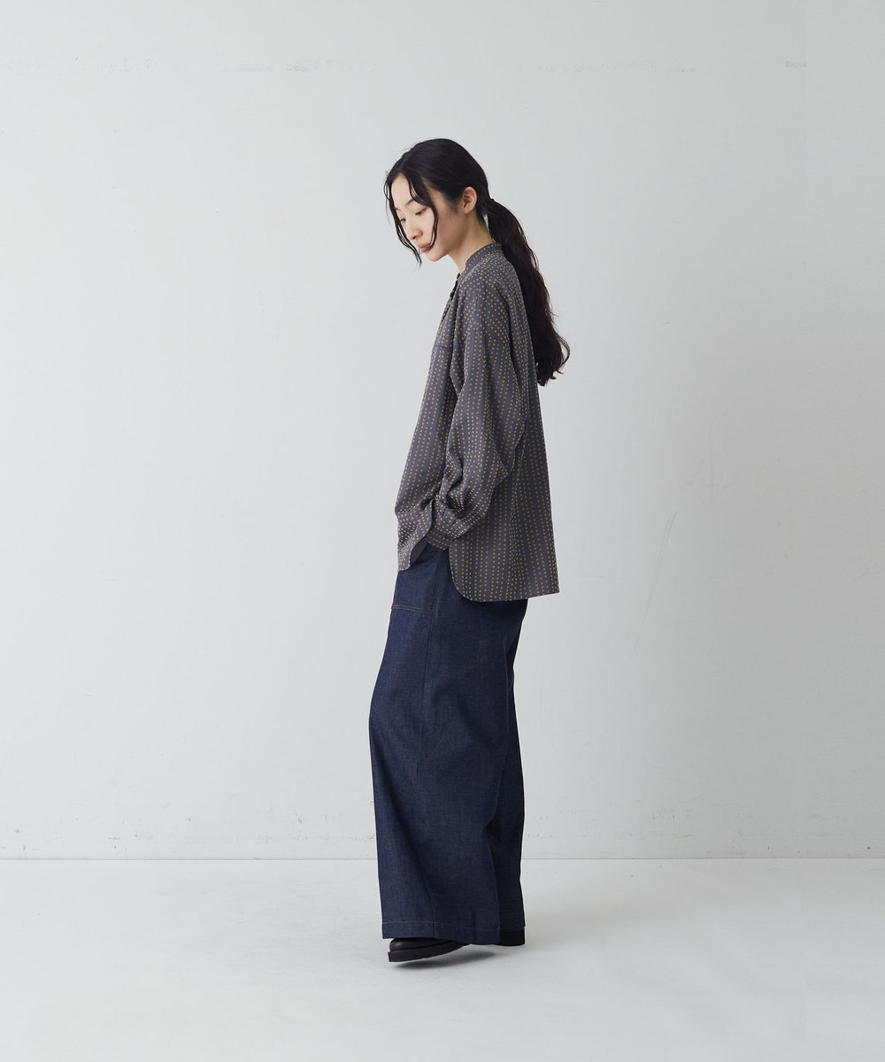congés payés ADIEU TRISTESSE ラインドットフロッキープリントブラウス チャコールグレー