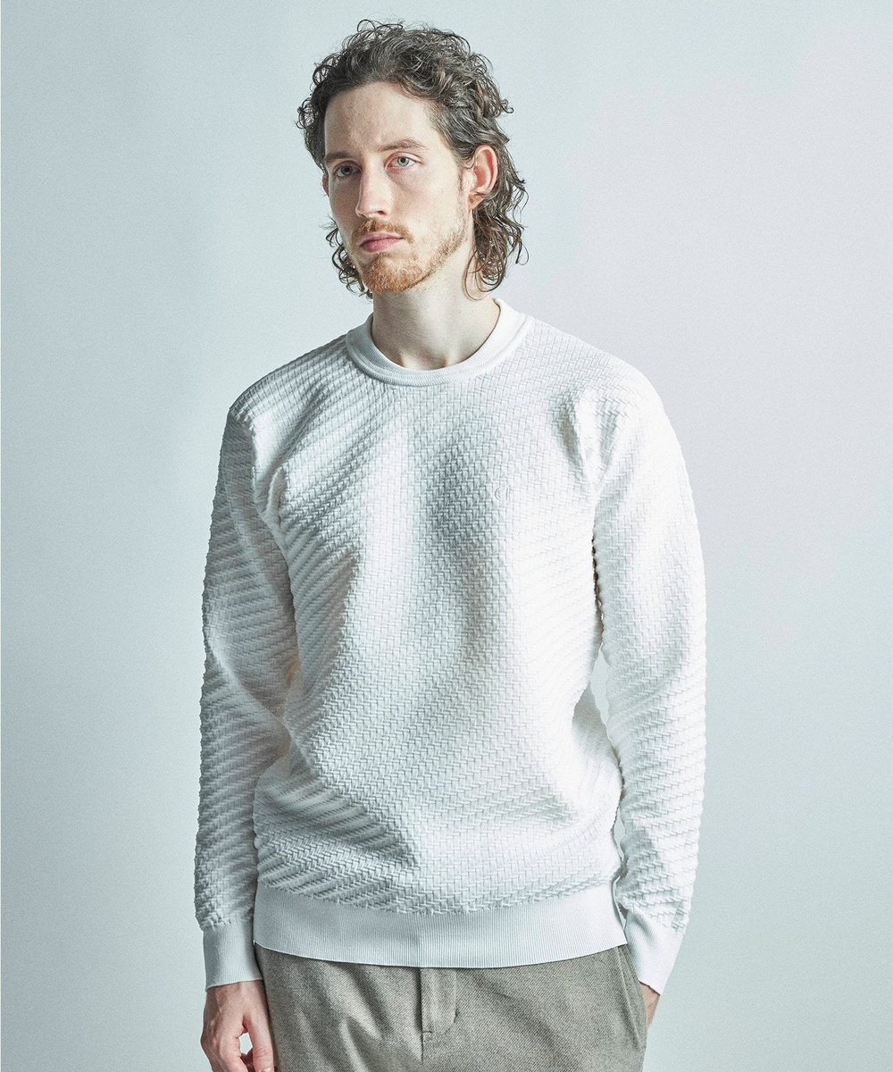 MEN'S BIGI 【COLE HAAN/コール ハーン】別注ブリスタージャガードハイゲージニットTEE＜マシンウォッシャブル＞ ホワイト