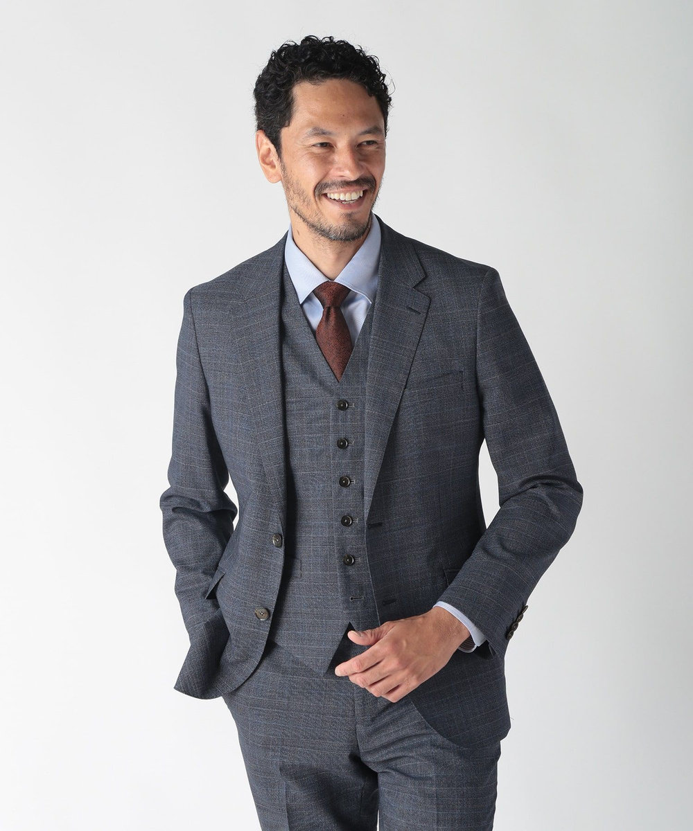 MEN'S BIGI ウールメランジグレンチェックベスト＜セットアップ＞ グレー