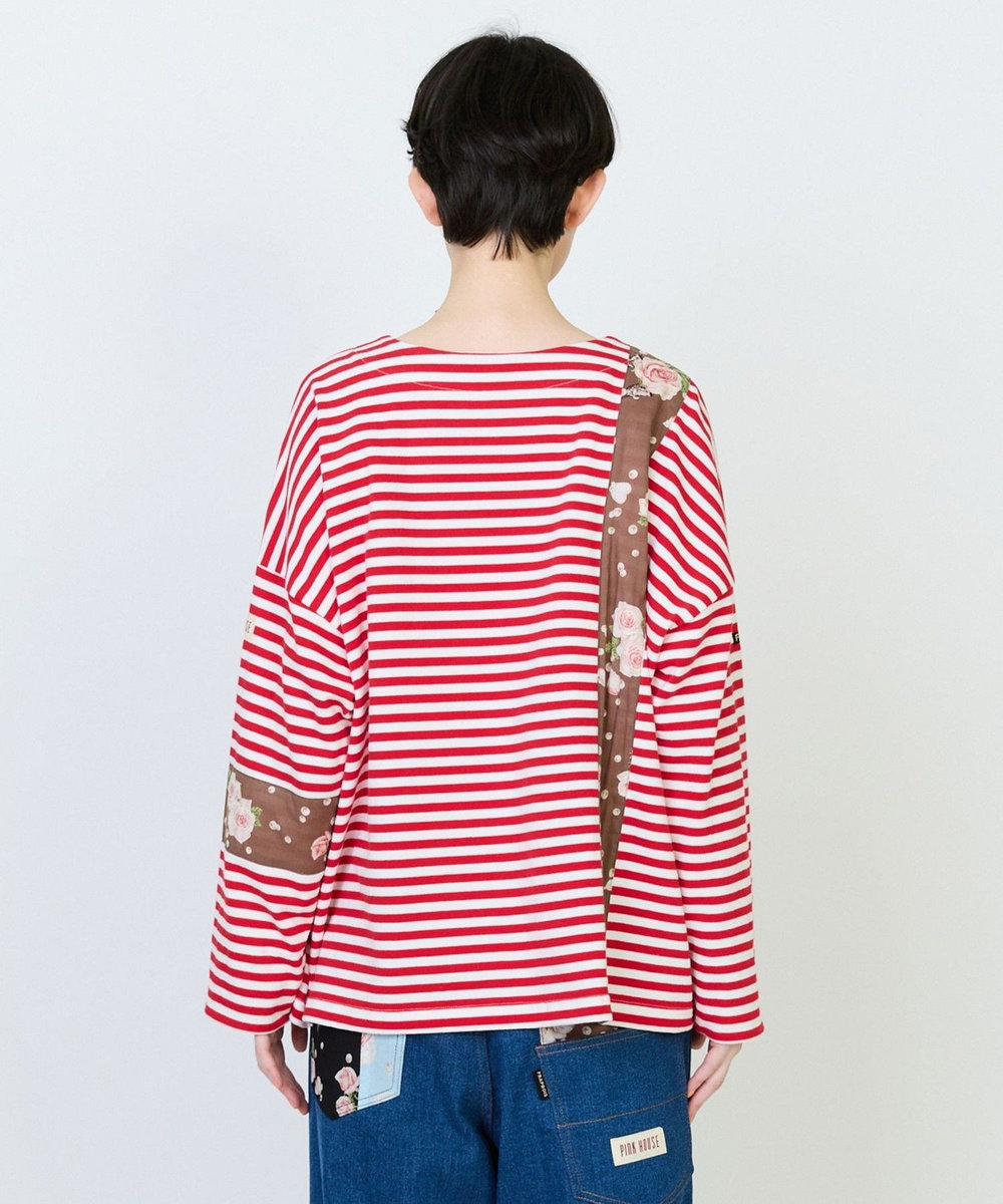 FRAPBOIS バスクボーダーロングTシャツ レッド