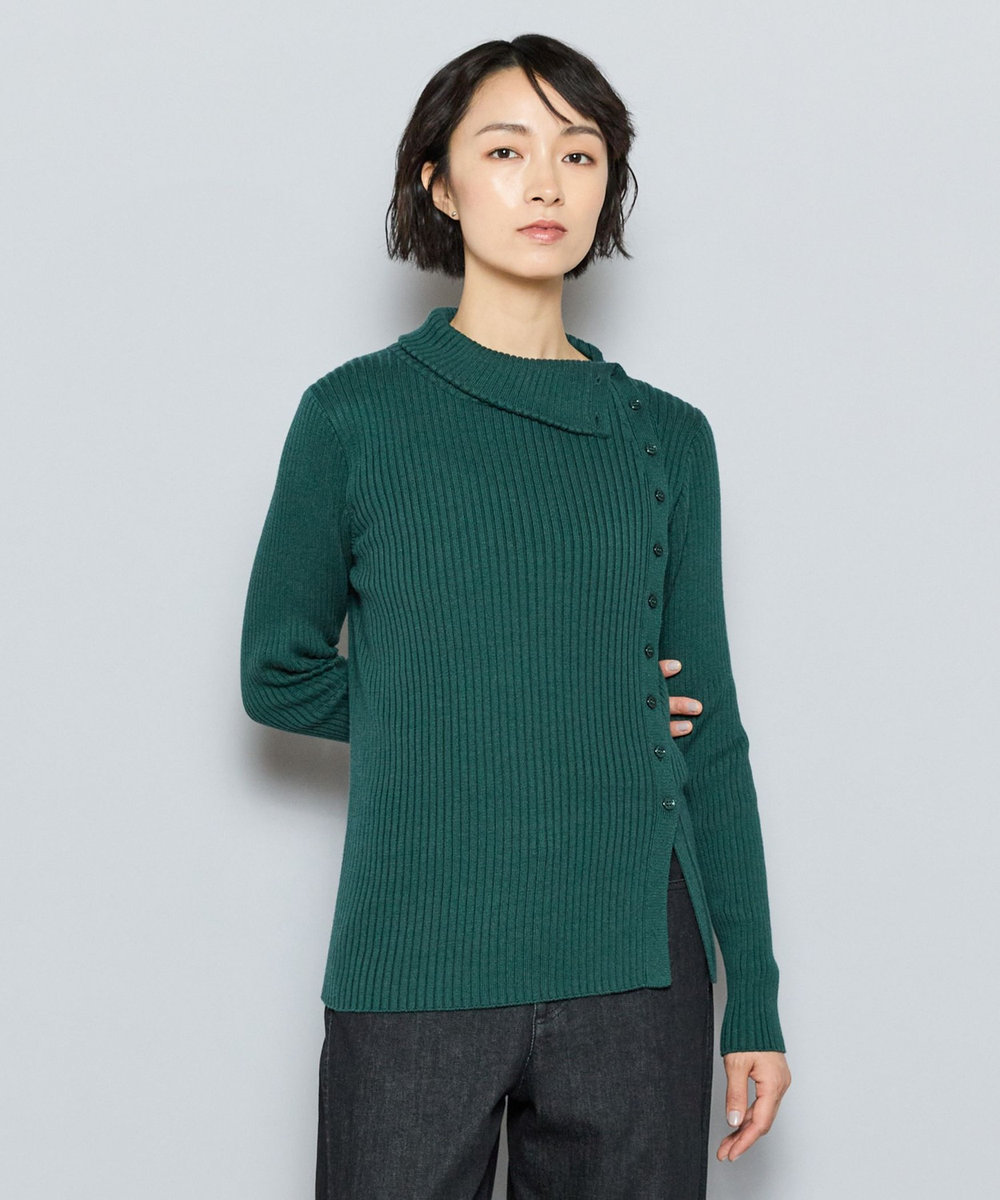 L'EQUIPE GREEN ECOキュプラウールアシンメトリーウィングカラープルオーバー グリーン