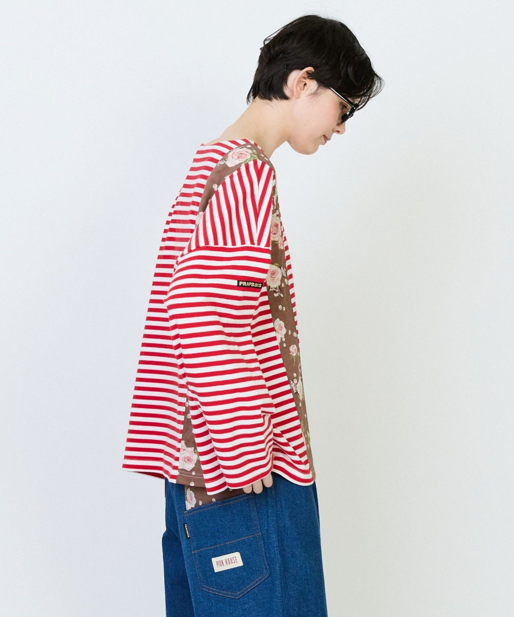 FRAPBOIS バスクボーダーロングTシャツ レッド