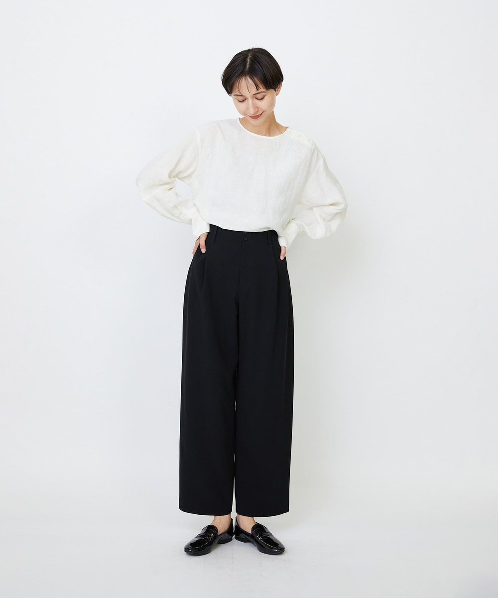 LOISIR エコダブルクロスクロップドパンツ ブラック