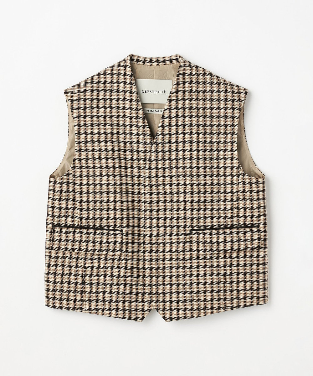 DÉPAREILLÉ WOOL CHECK GILET / ウールチェックジレ ブラウン系その他