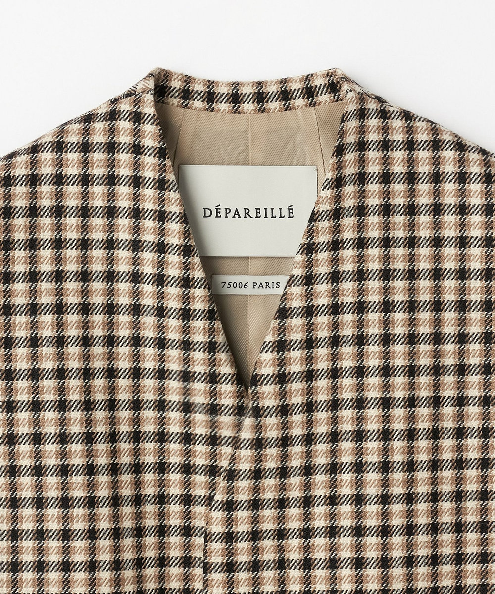 DÉPAREILLÉ WOOL CHECK GILET / ウールチェックジレ ブラウン系その他