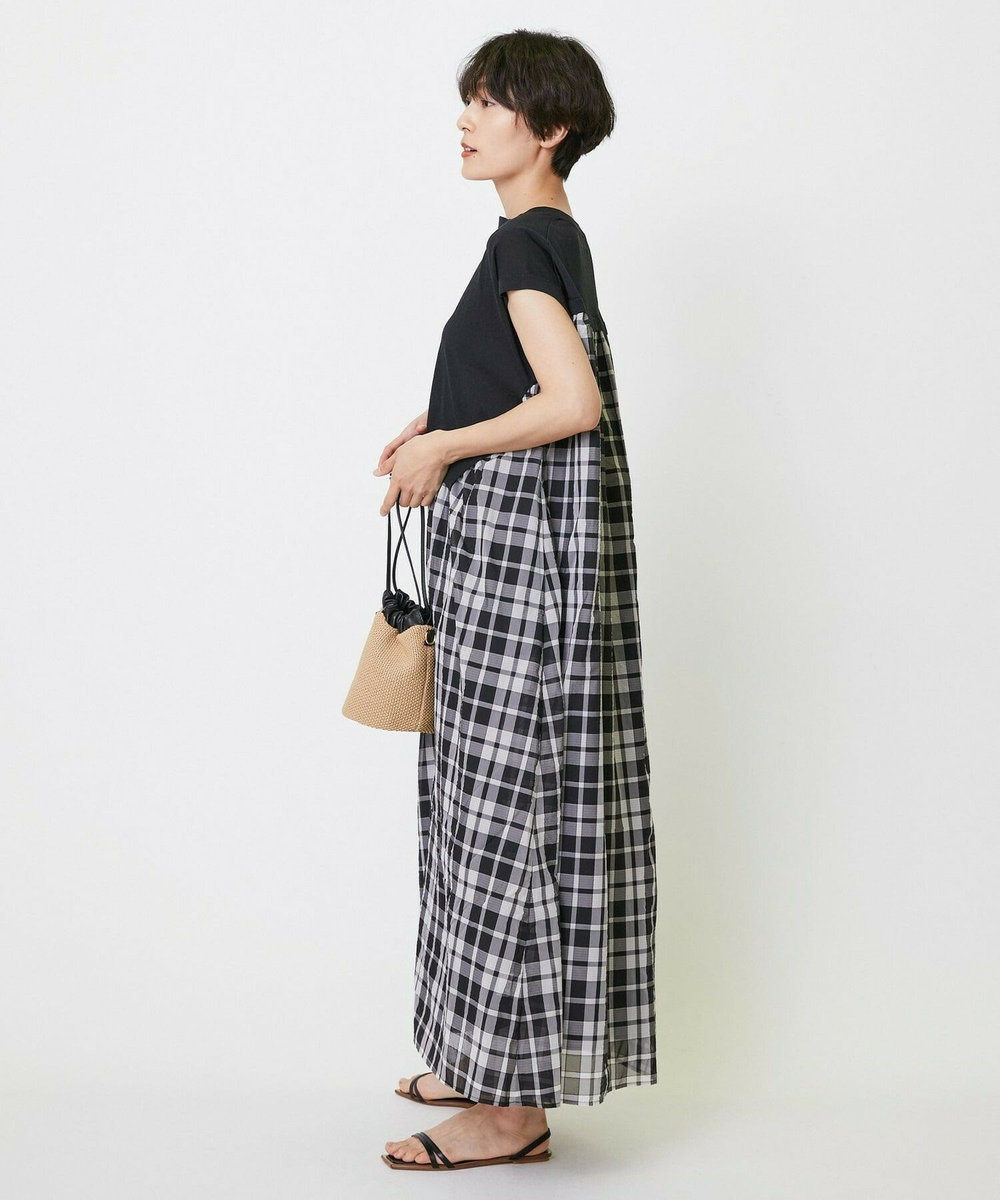 feerique feerique ニット×シアーチェックドッキングワンピース ブラック