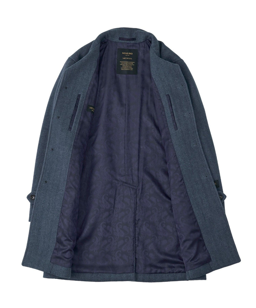 MEN'S BIGI Super140ウールヘリンボーンビーバー スタンドカラーコート ブルー