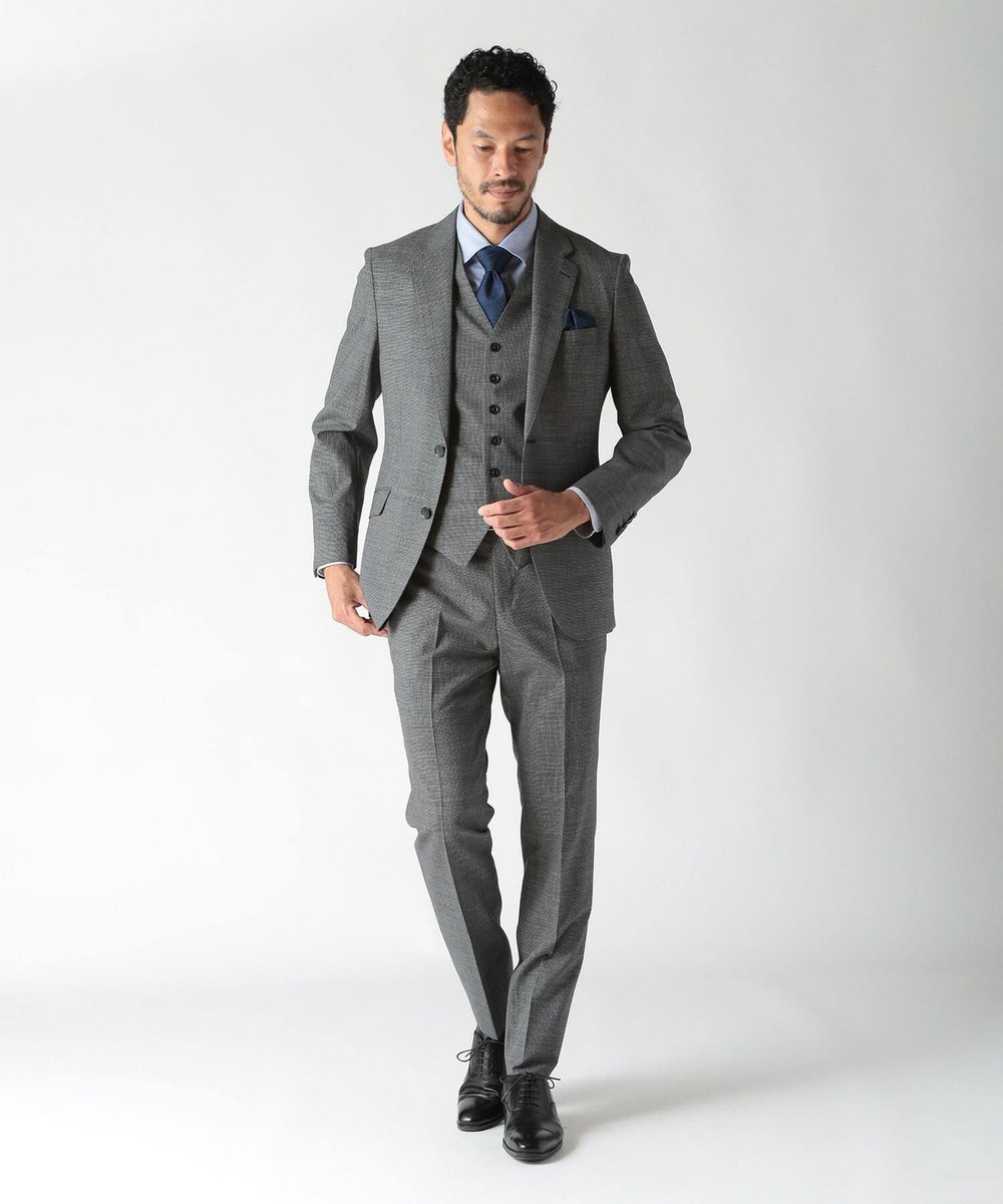 MEN'S BIGI ウールメランジ千鳥格子ベスト＜セットアップ＞ グレー
