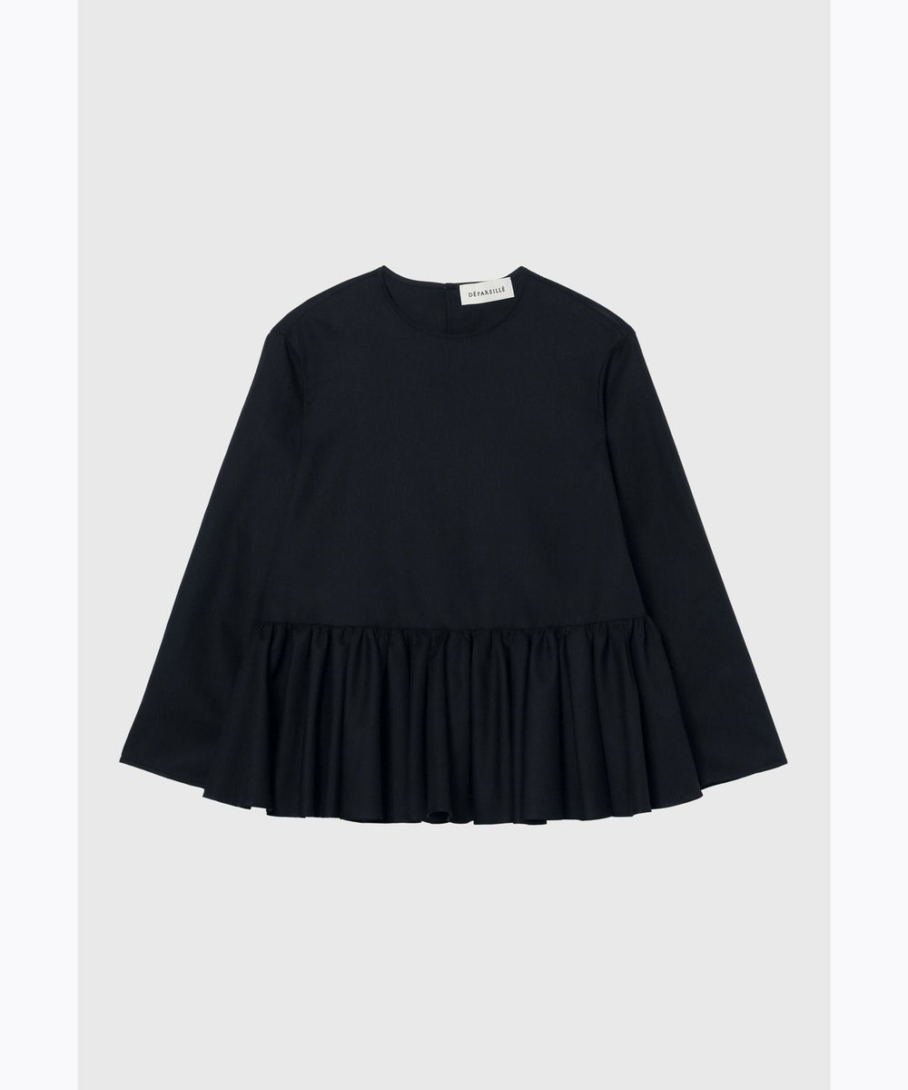 DÉPAREILLÉ COTTON TYPEWRITER PEPLUM BLOUSE / コットンタイプライターペプラムブラウス ネイビー