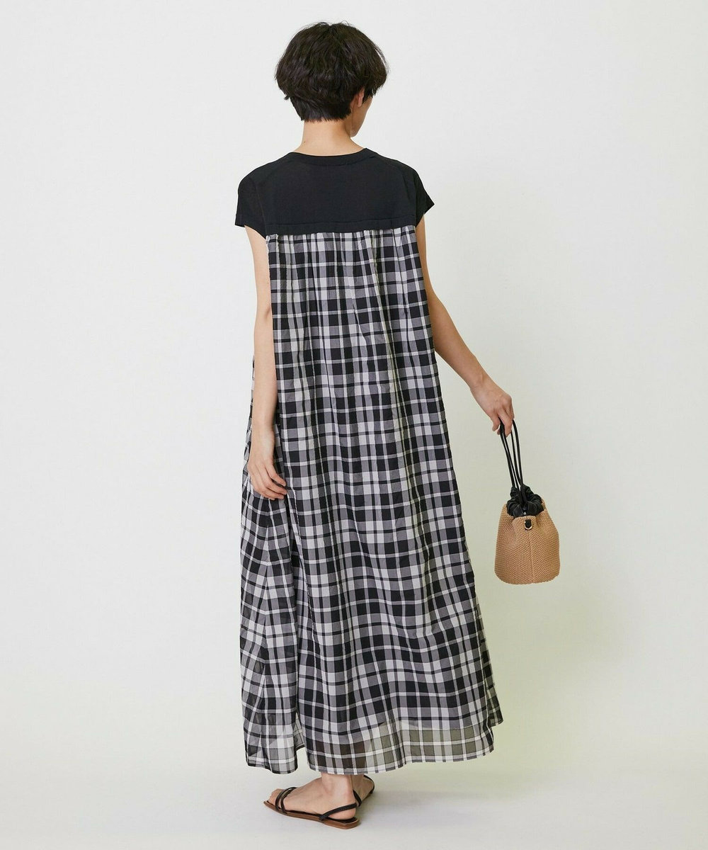 feerique feerique ニット×シアーチェックドッキングワンピース ブラック