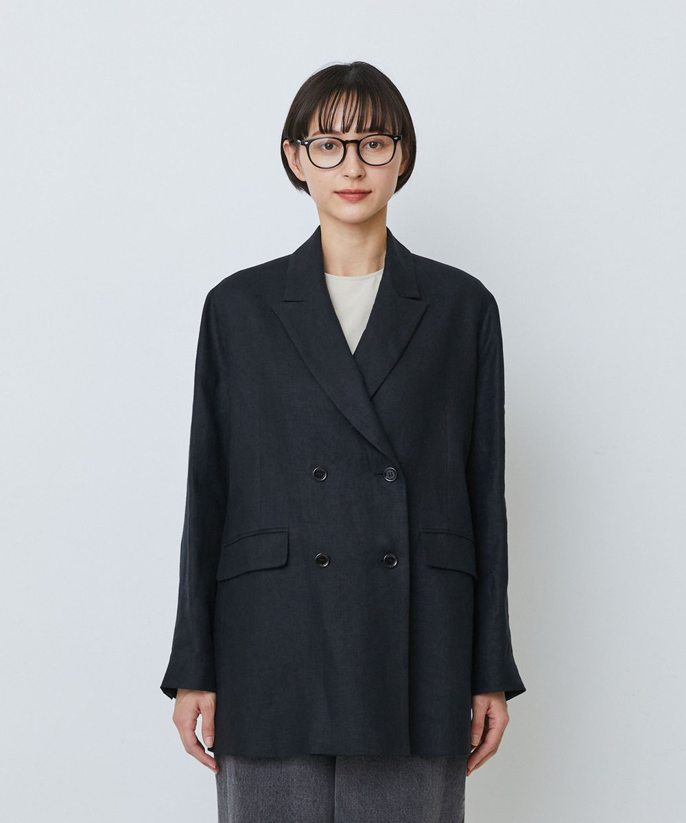 LOISIR 【セットアップ対応】リネンツイルダブルブレストジャケット ブラック