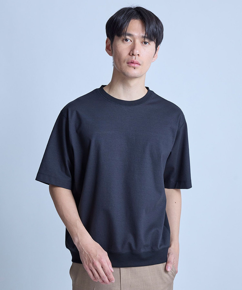 UNION STATION シルケットポンチリブコンビTシャツ＜ストレッチ・マシンウォッシャブル・接触冷感＞ ブラック