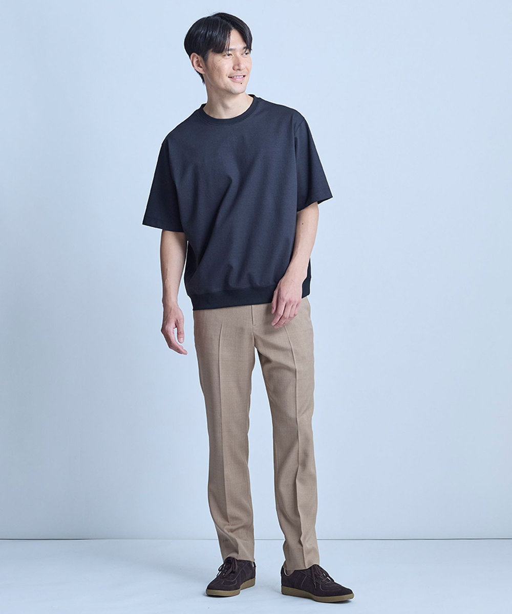 UNION STATION シルケットポンチリブコンビTシャツ＜ストレッチ・マシンウォッシャブル・接触冷感＞ ブラック