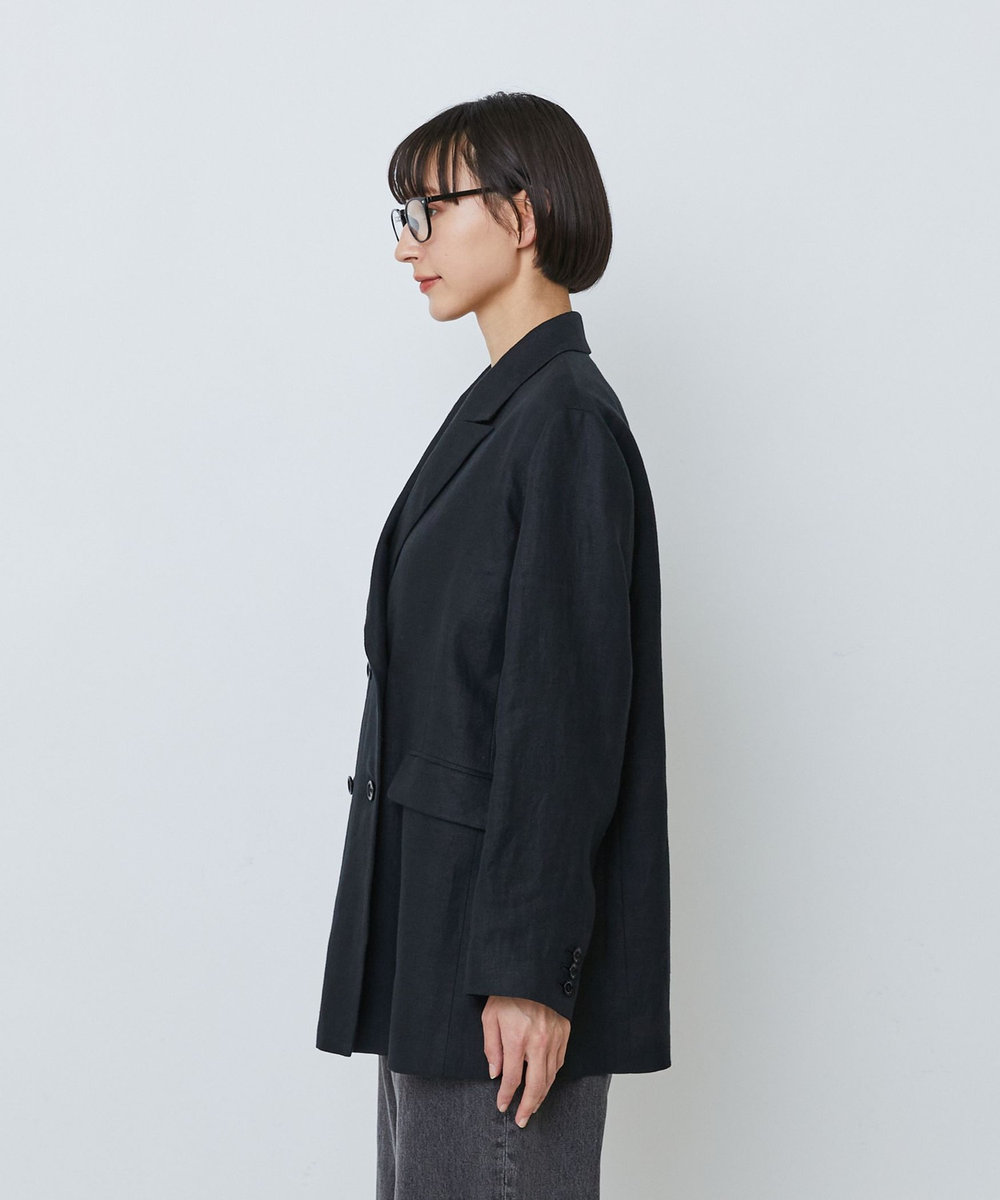 LOISIR 【セットアップ対応】リネンツイルダブルブレストジャケット ブラック