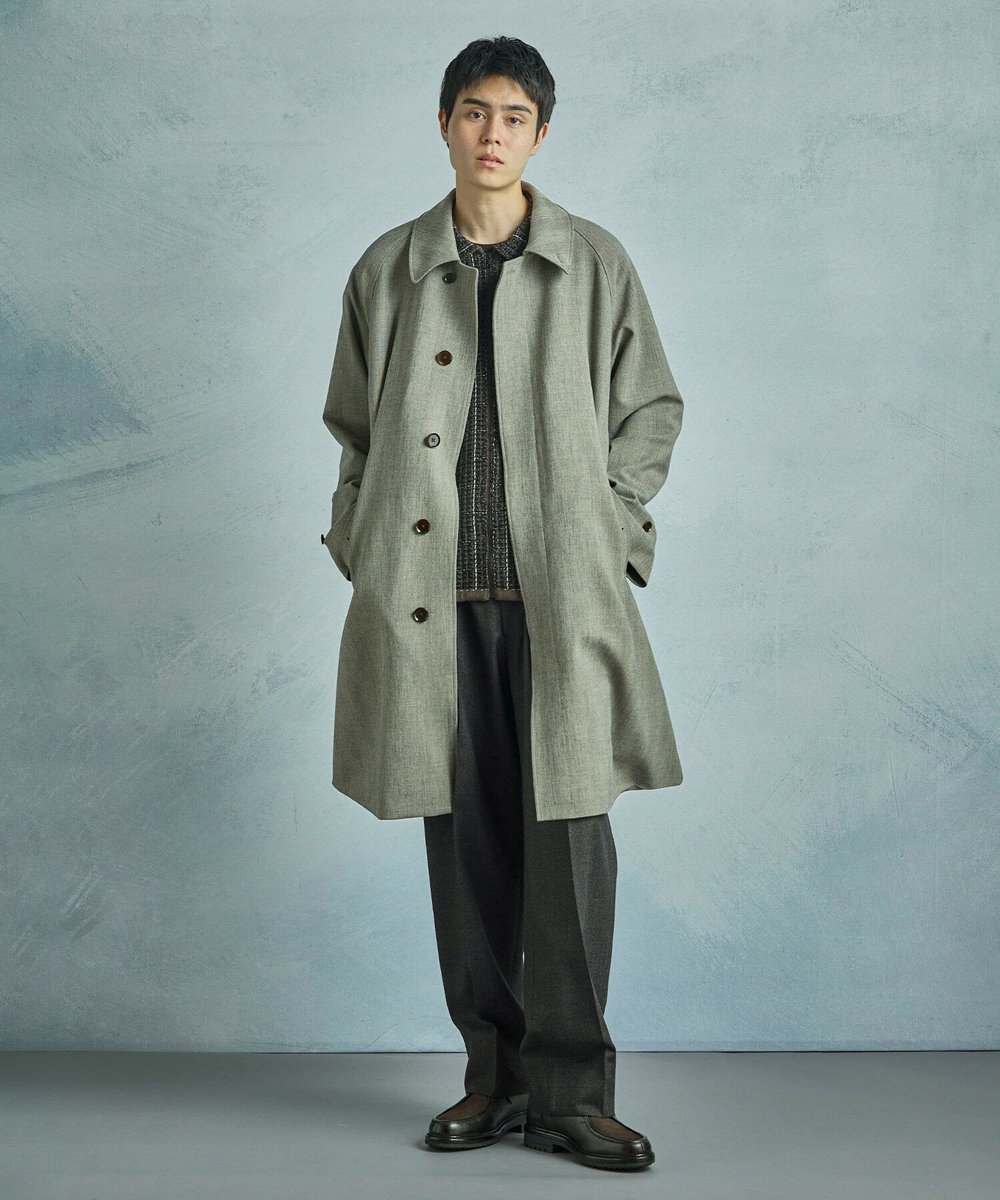 MEN'S BIGI ヘリンボーンダブルクロス ステンカラーコート＜2WAYストレッチ＞ ベージュ