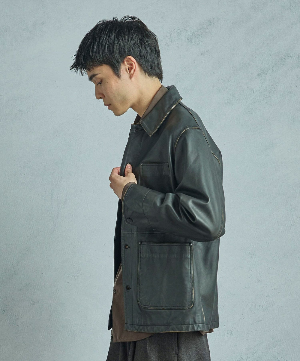 MEN'S BIGI 【JAGROSE/ジャグロース】別注ラムレザーカバーオール ブラック