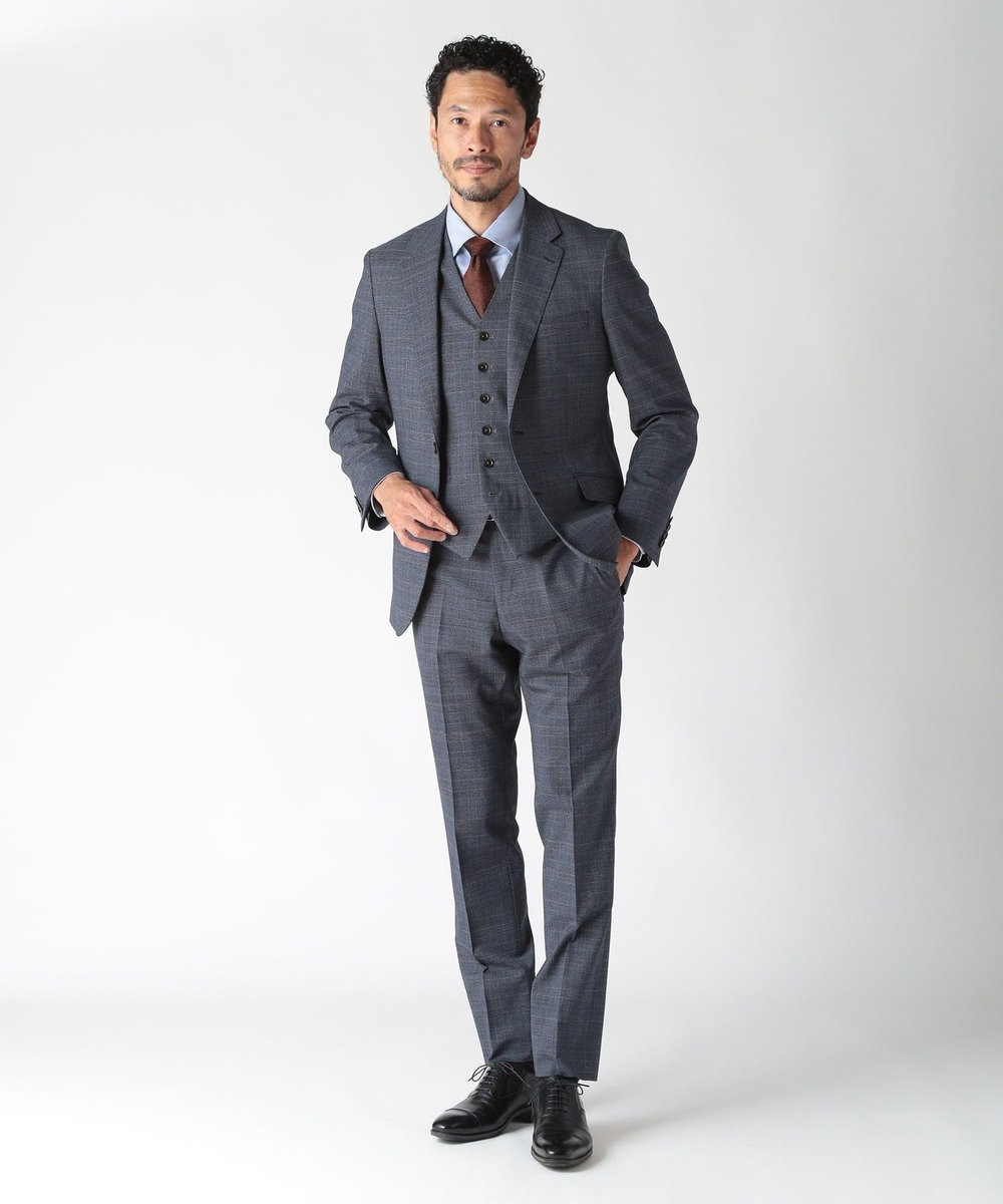 MEN'S BIGI ウールメランジグレンチェックベスト＜セットアップ＞ グレー
