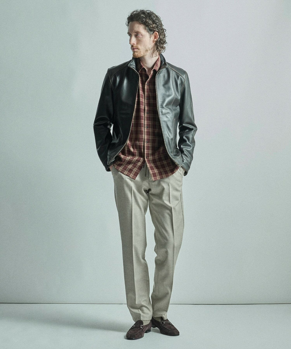 MEN'S BIGI ドビーチェックカジュアルシャツ ワイン