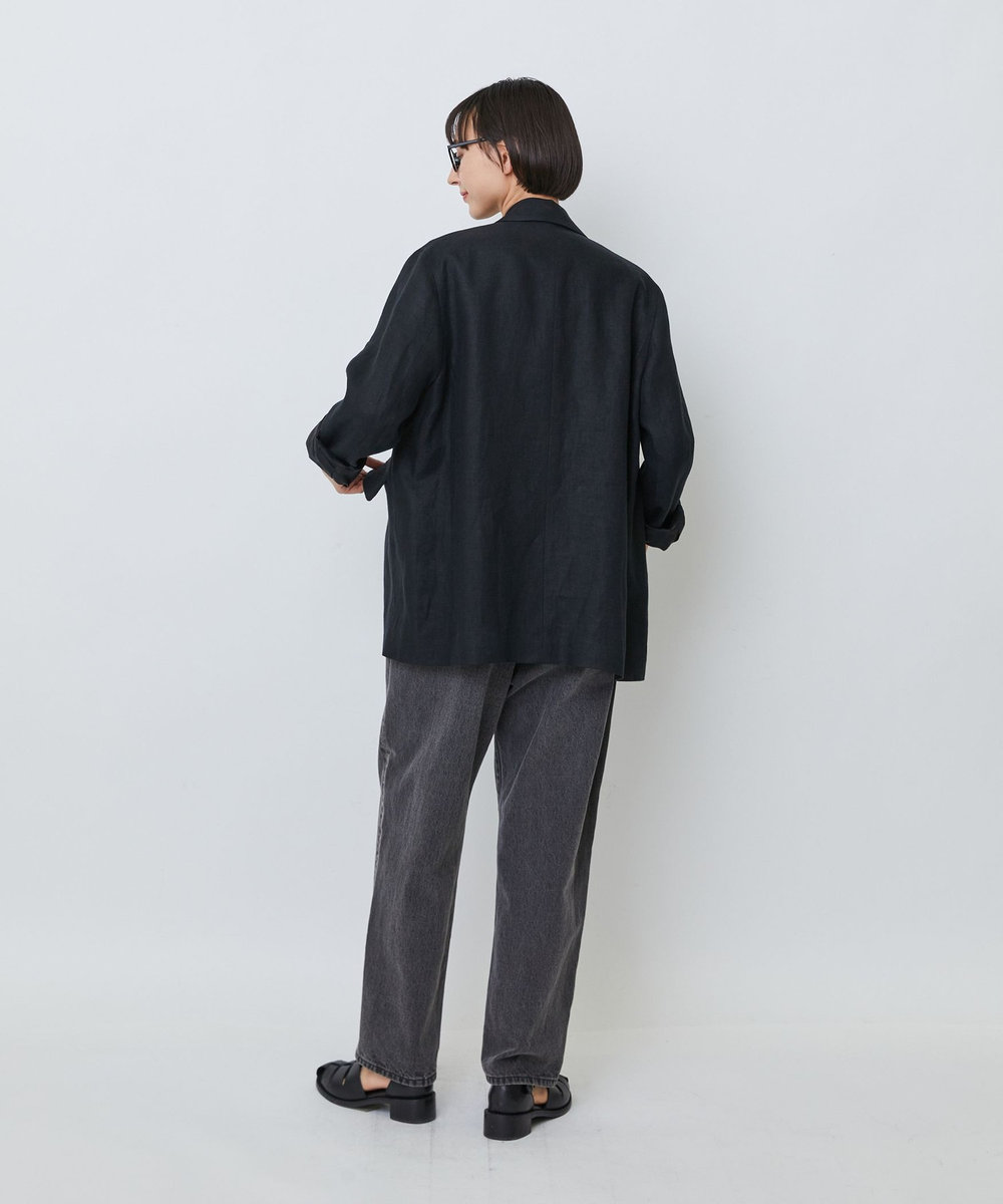 LOISIR 【セットアップ対応】リネンツイルダブルブレストジャケット ブラック