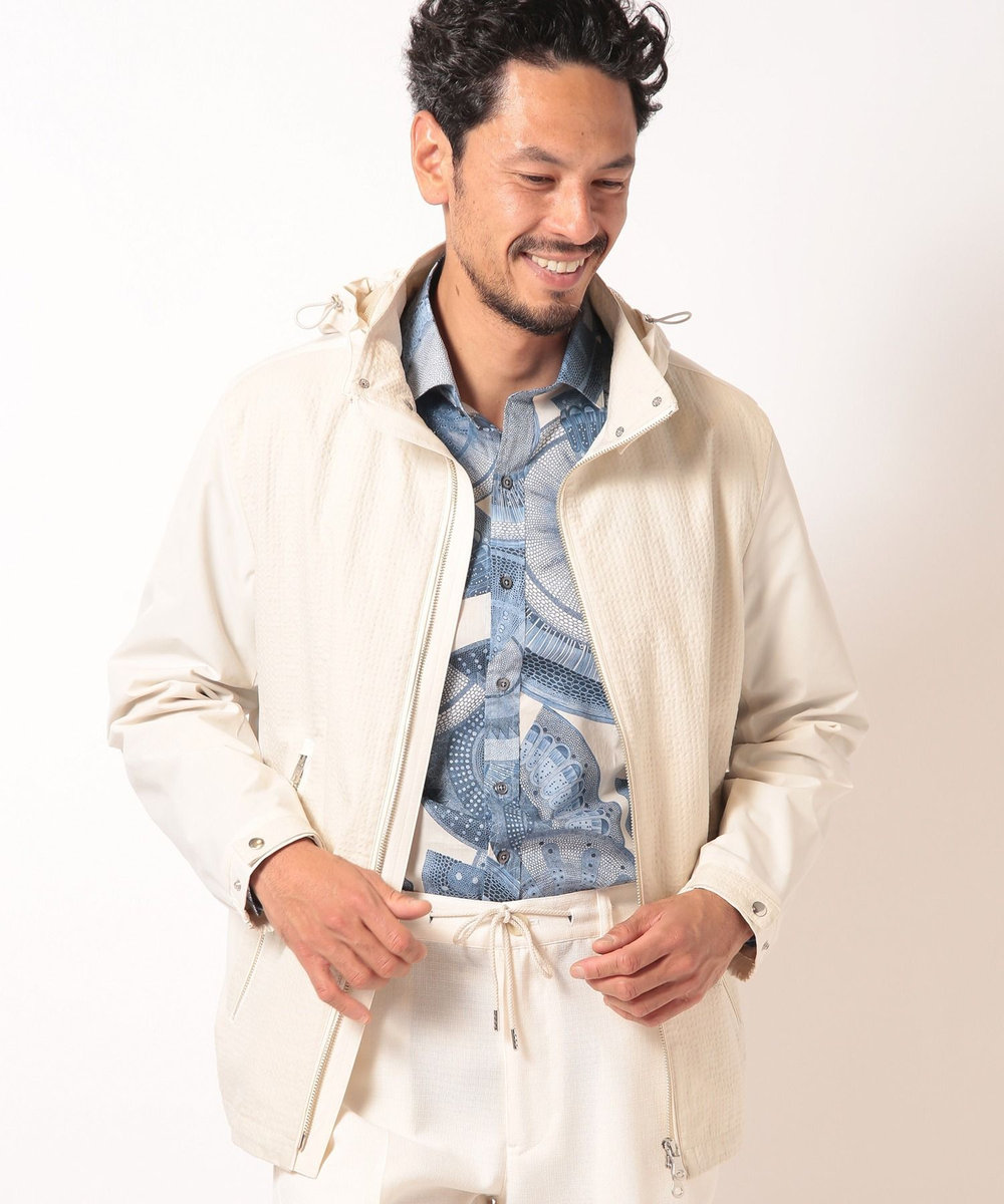 MEN'S BIGI シャドーチェックドビーコンビブルゾン ベージュ