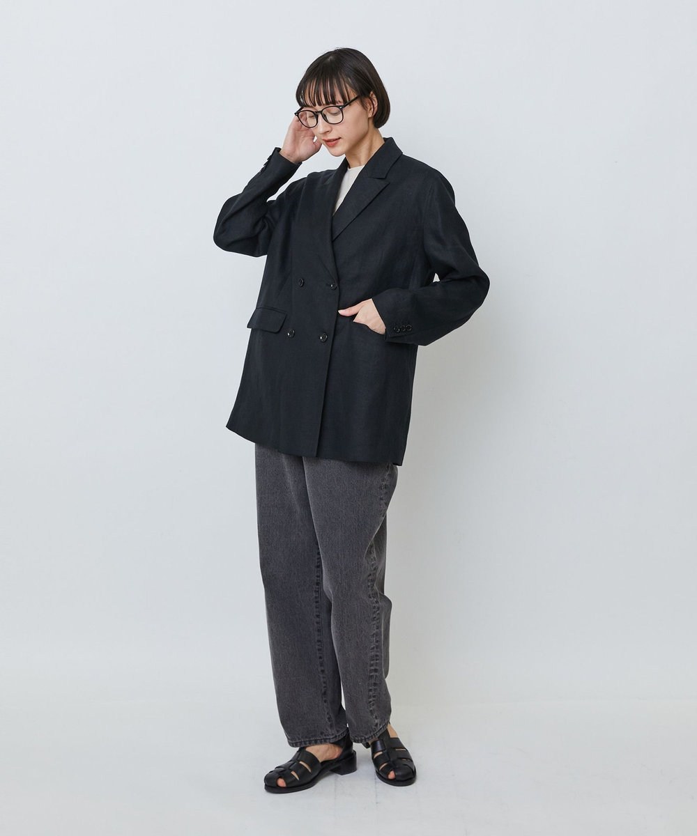 LOISIR 【セットアップ対応】リネンツイルダブルブレストジャケット ブラック