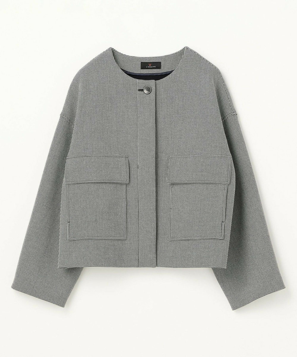 L'EQUIPE Lサイズ（大きいサイズ） 【大きいサイズ】バイカラーチェックノーカラージャケット グレー系その他