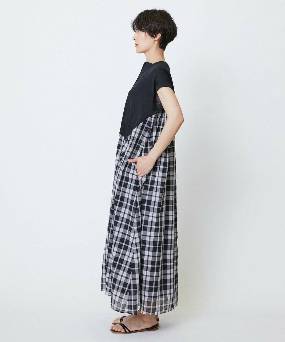 feerique feerique ニット×シアーチェックドッキングワンピース ブラック