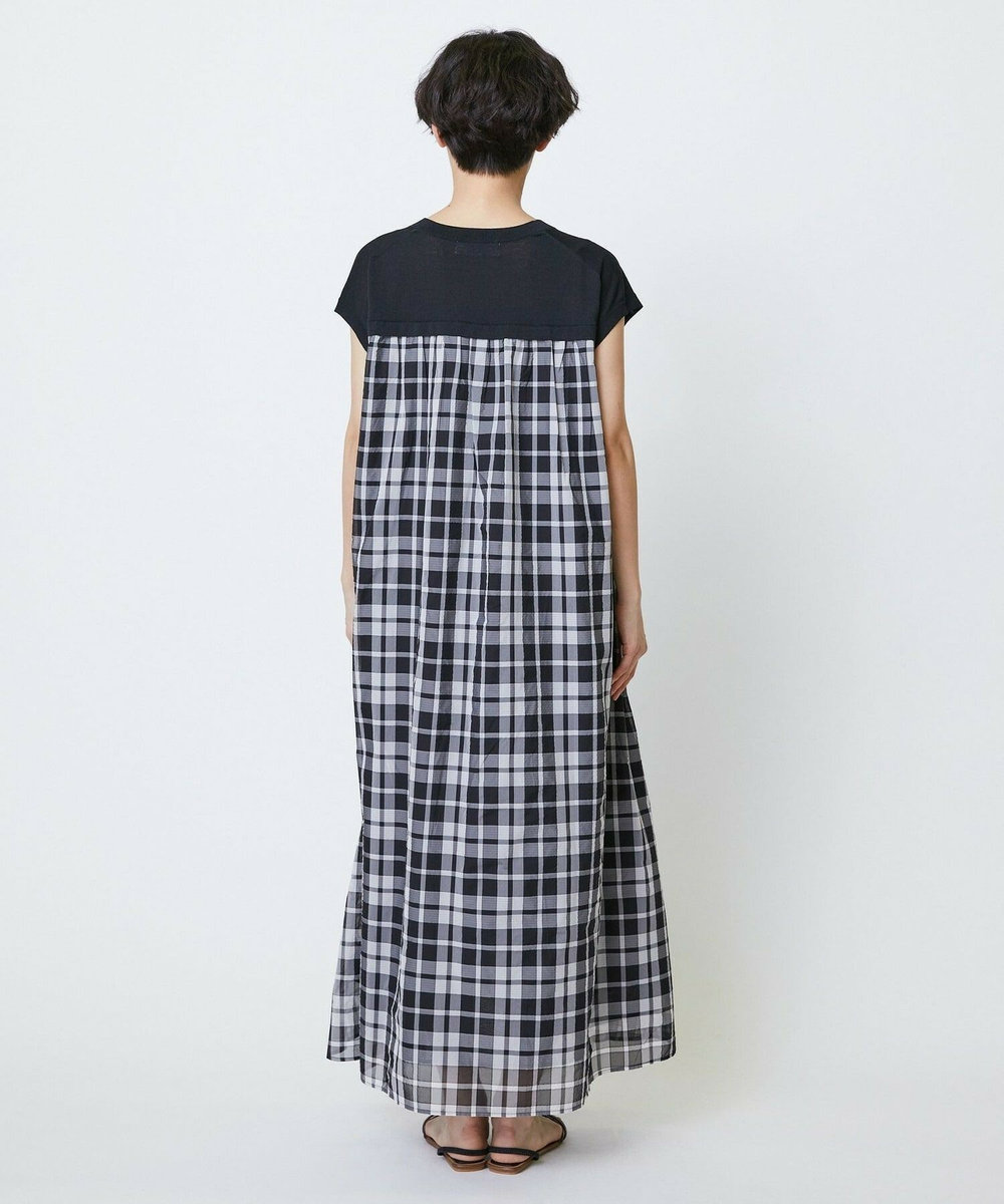 feerique feerique ニット×シアーチェックドッキングワンピース ブラック