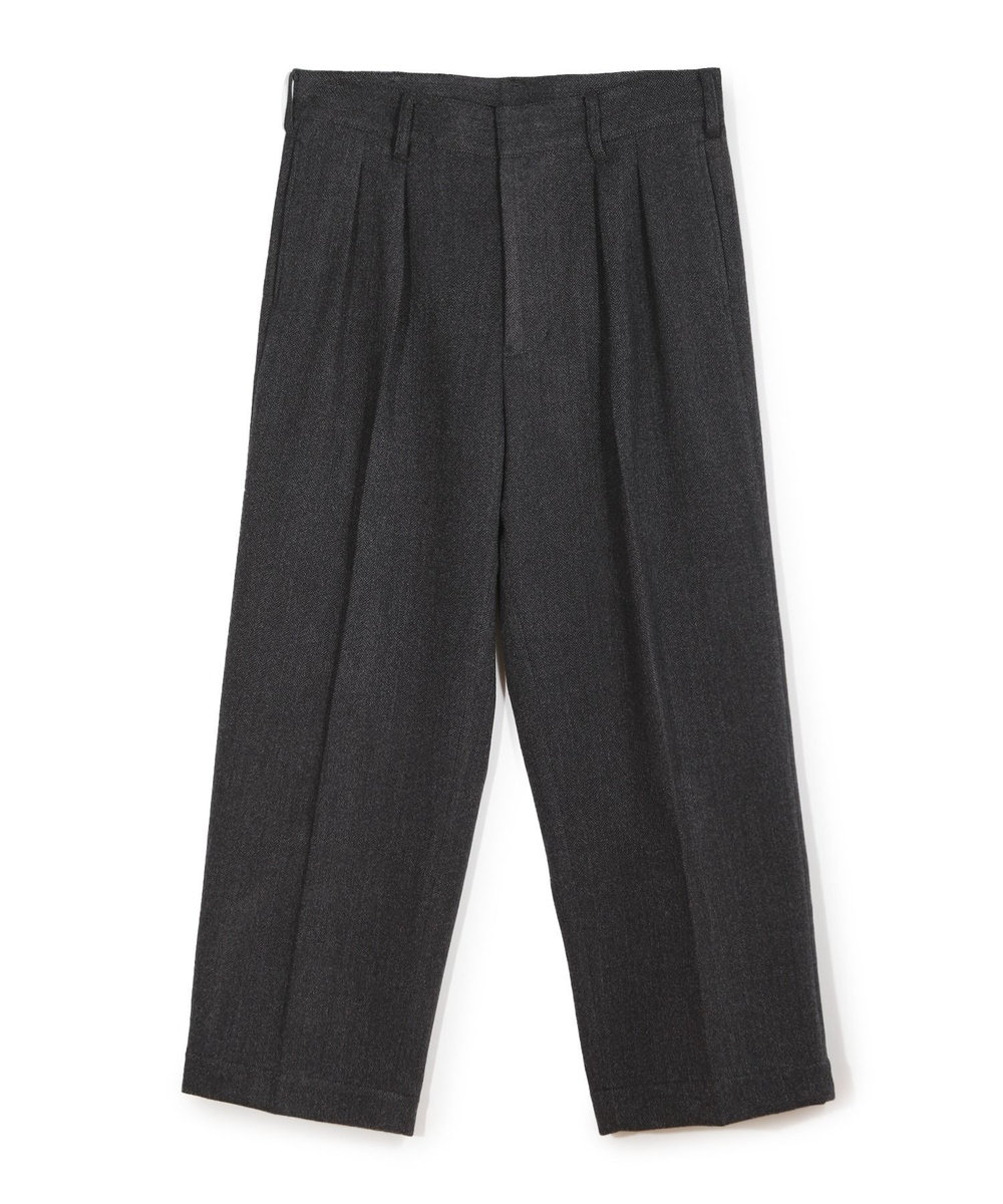 MEN'S BIGI ヘリンボーン柄ワイドタックパンツ チャコールグレー