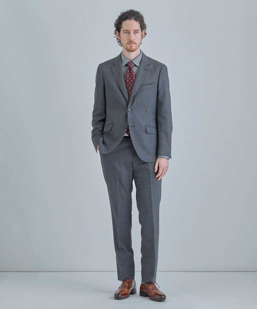 MEN'S BIGI 小紋グレンチェックxドット柄シルクネクタイ ボルドー