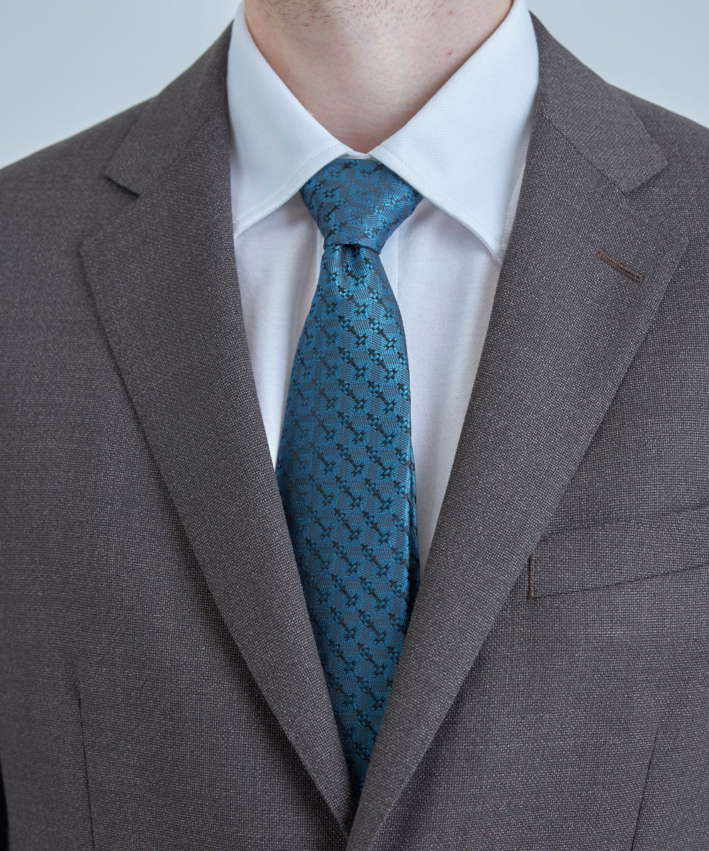 MEN'S BIGI 【TIE YOUR TIE/タイユアタイ】ジオメトリック柄ネクタイ ターコイズブルー
