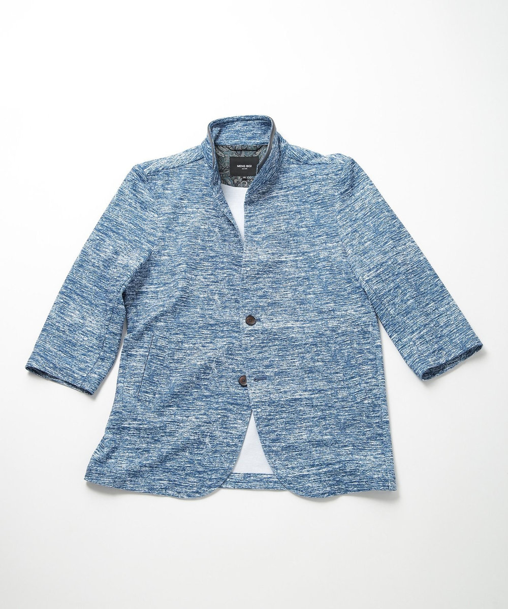 MEN'S BIGI 接触冷感スタンドカラー7分ジャケット ネイビー