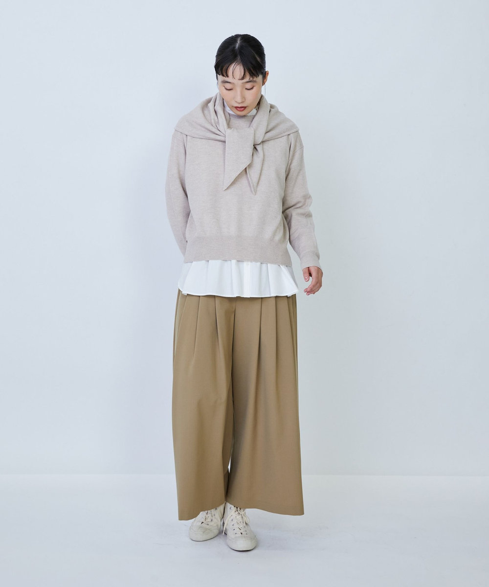 LOISIR ウール天竺ストール付きプルオーバー ベージュ