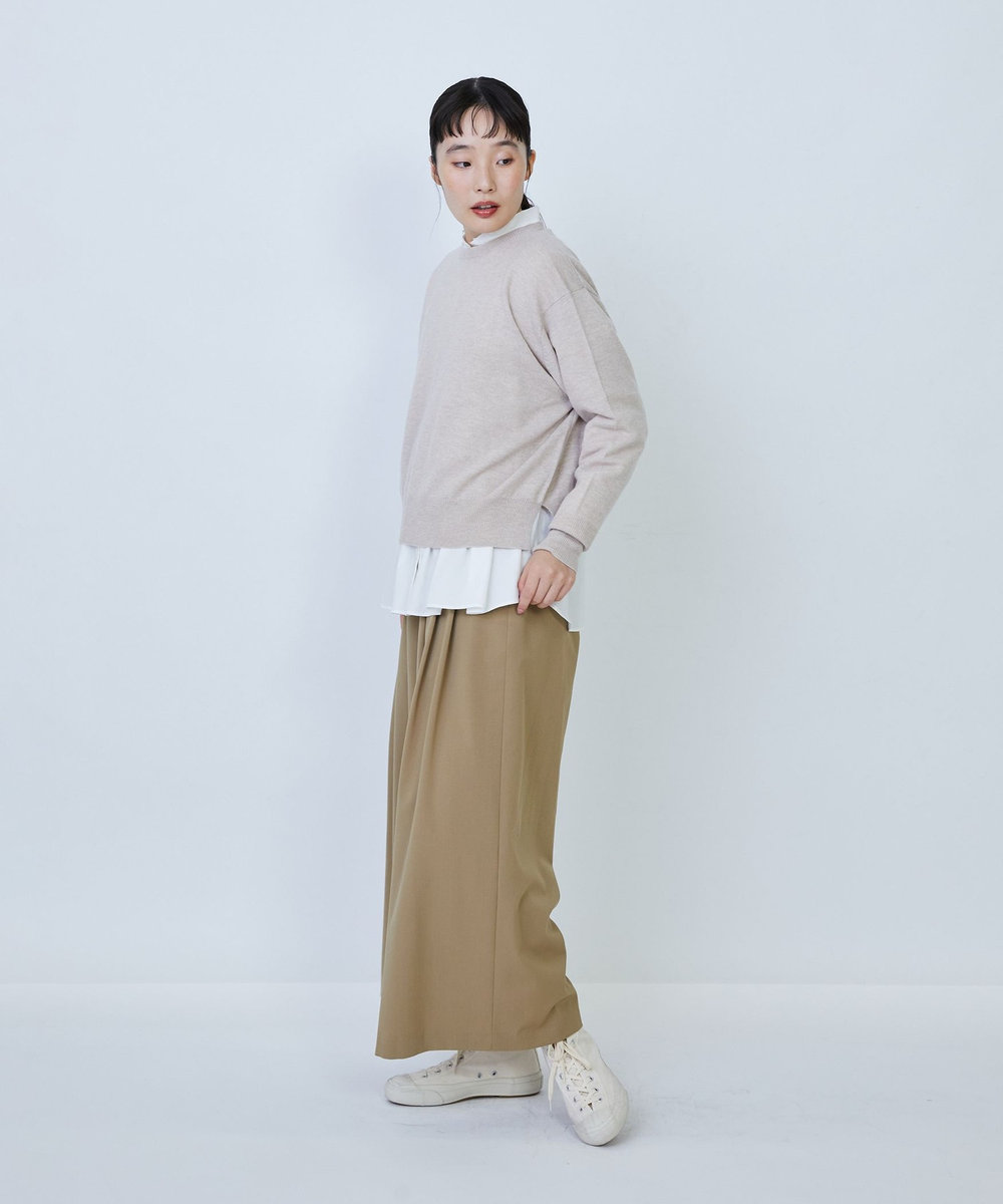 LOISIR ウール天竺ストール付きプルオーバー ベージュ