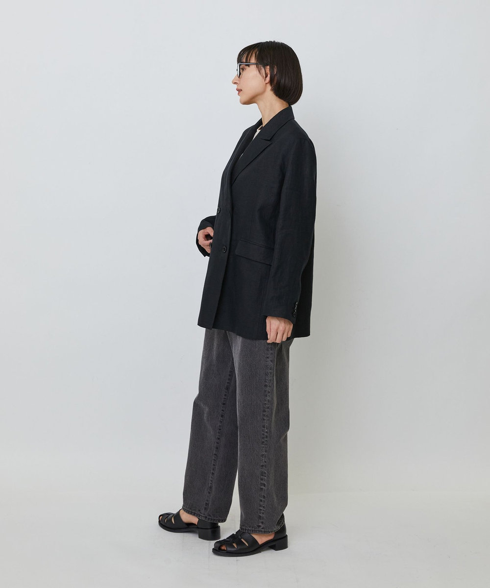 LOISIR 【セットアップ対応】リネンツイルダブルブレストジャケット ブラック