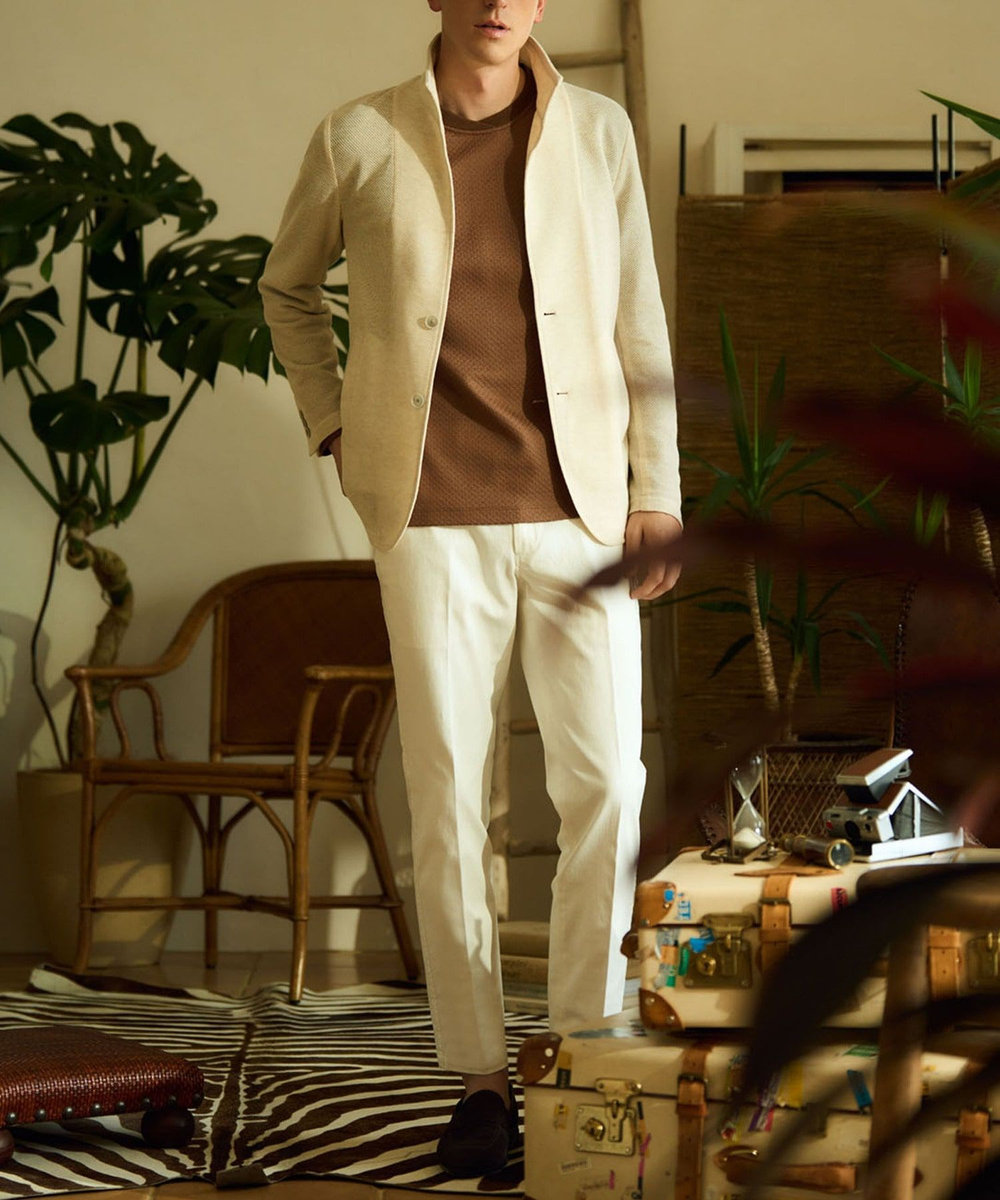 MEN'S BIGI フクレジャガード　クルーネックリブカットソー ブラウン