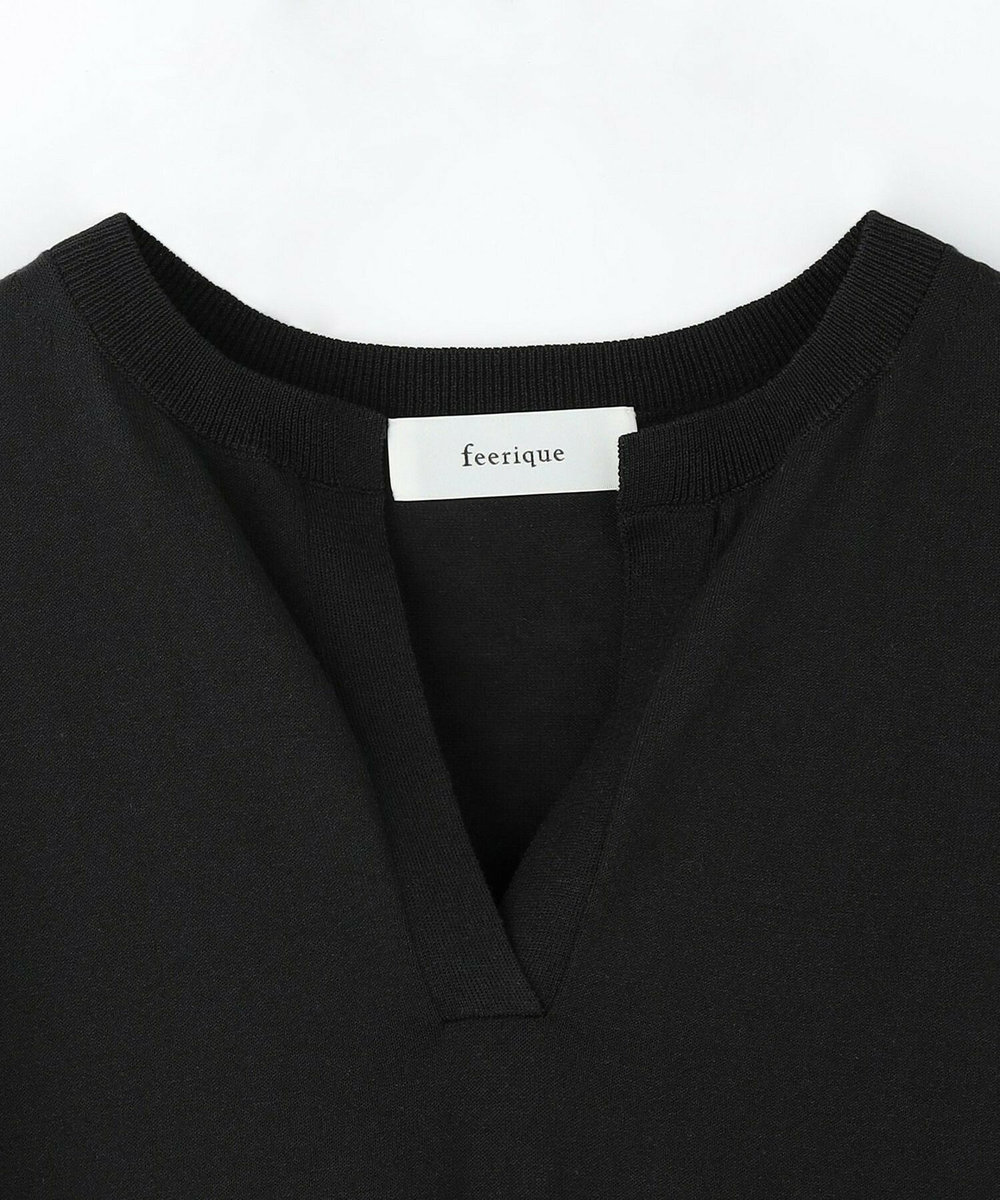 feerique feerique ニット×シアーチェックドッキングワンピース ブラック