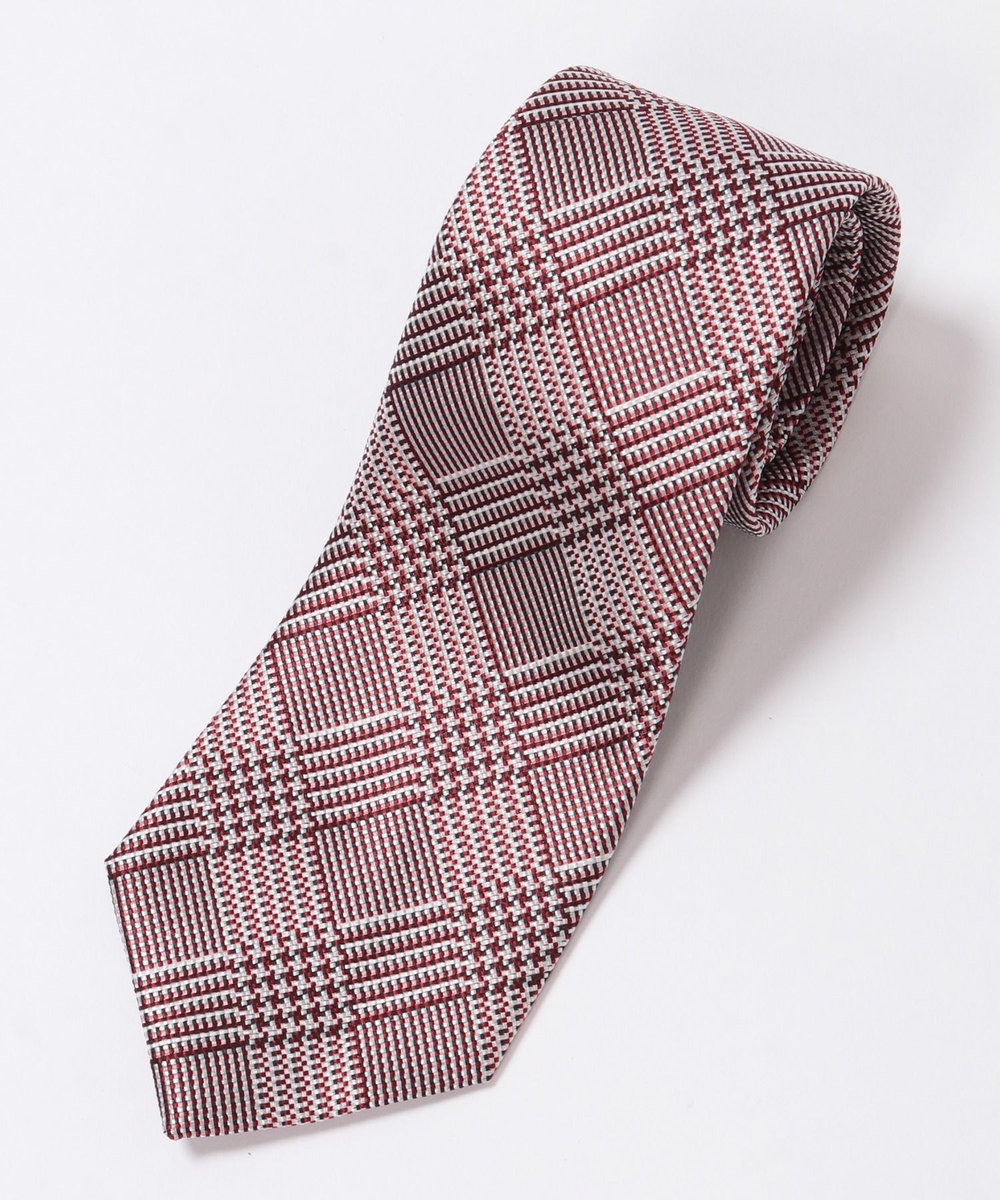 MEN'S BIGI 小剣クレリック配色チェック/千鳥柄タイ レッド
