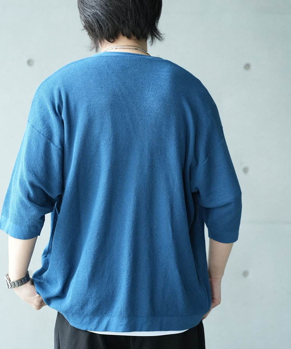 UNION STATION ＊WEB限定 シアーストライプルーズフィット5分袖カーディガン ブルー