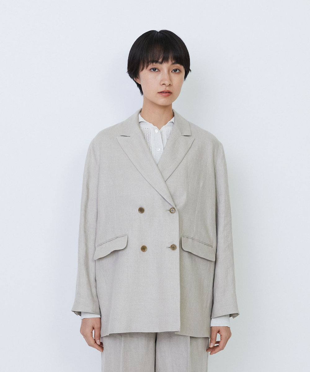LOISIR 【セットアップ対応】リネンツイルダブルブレストジャケット キナリ