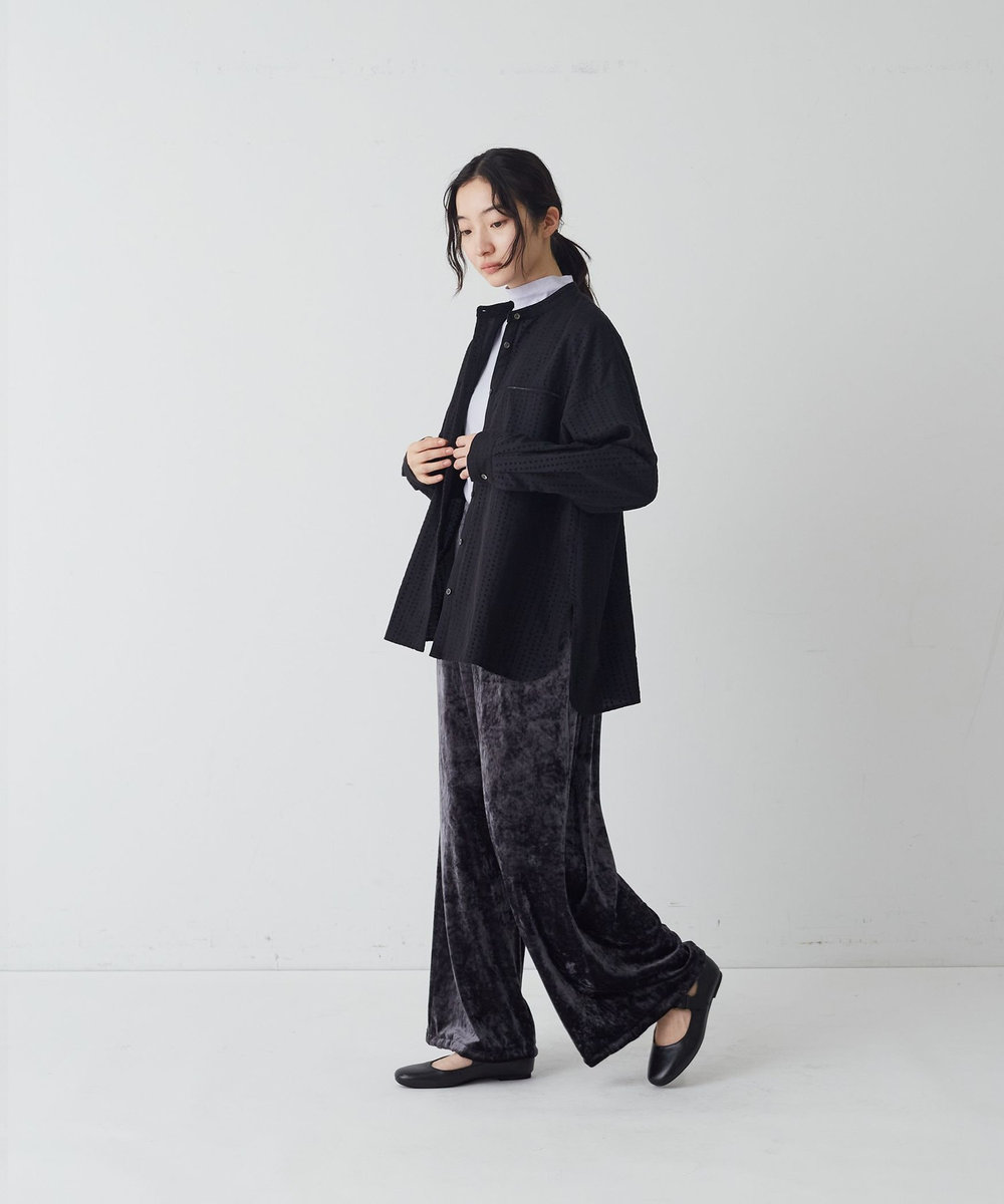 congés payés ADIEU TRISTESSE ラインドットフロッキープリントブラウス ブラック