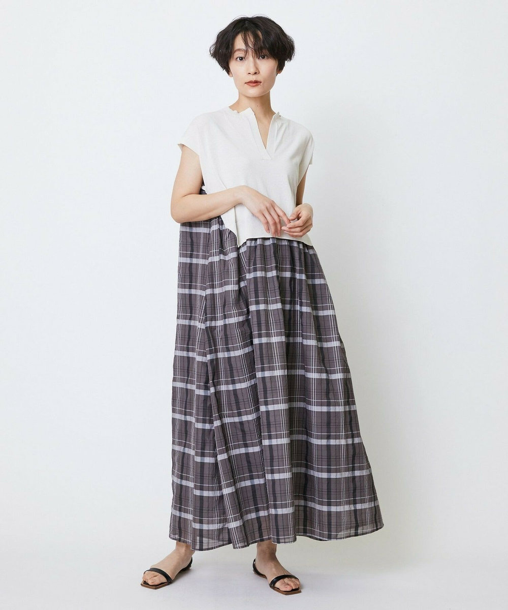 feerique feerique ニット×シアーチェックドッキングワンピース ブラウン
