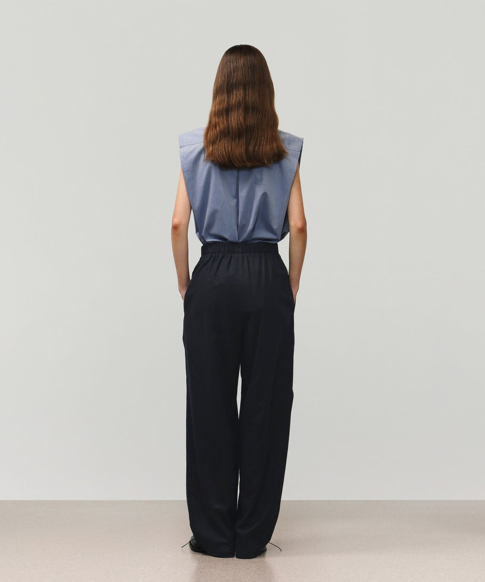 DÉPAREILLÉ COTTON TWILL SLEEVELESS BOW BLOUSE / コットンツイルスリーブレスボウブラウス ネイビー