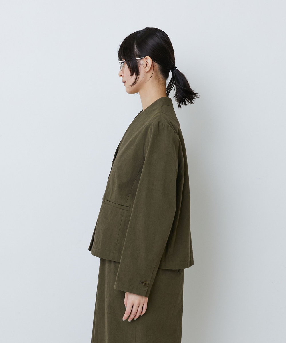 LOISIR グランジコットンポプリンノーカラージャケット ブラウン