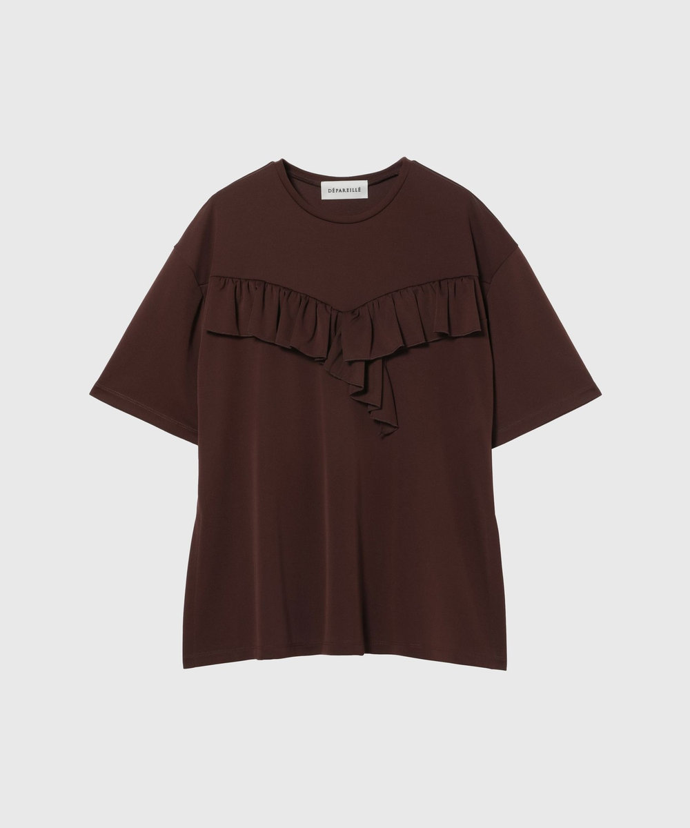 DÉPAREILLÉ TRIACETATE JERSEY RUFFLE TOPS / トリアセテートジャージーラッフルトップス ボルドー