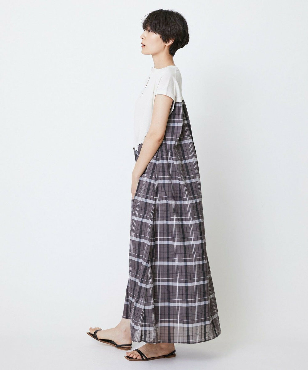 feerique feerique ニット×シアーチェックドッキングワンピース ブラウン