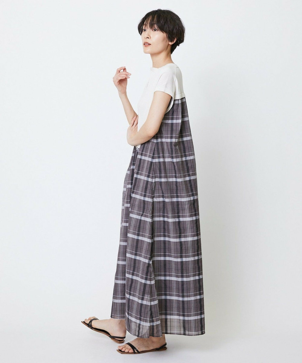 feerique feerique ニット×シアーチェックドッキングワンピース ブラウン