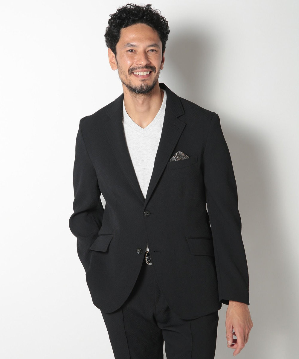 MEN'S BIGI ヘリンボーンストレッチジャケット ブラック